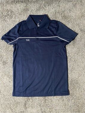 TYR Men's Navy and White Athletic Polo
